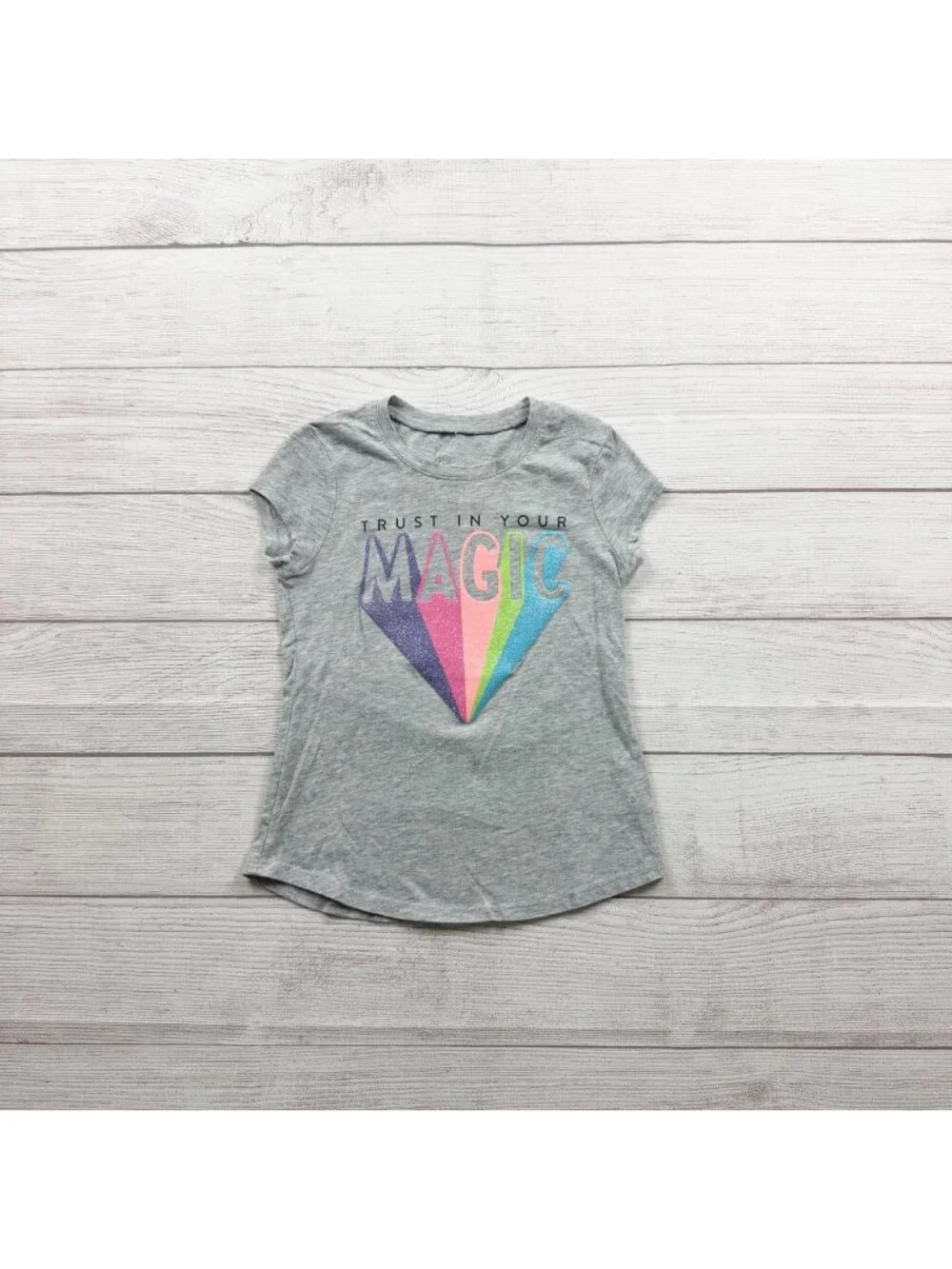 justice Trust In Your Magic Girls Graphic T-Shirt Gray Short Sleeve 6